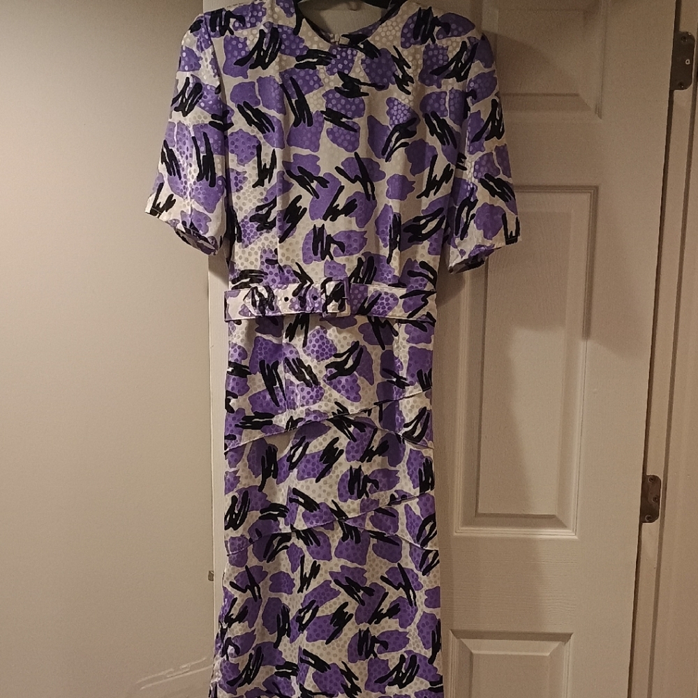 Perceptions Purple And Black Patterned Midi Dress - image 1